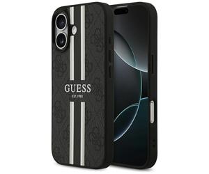 Étui Guess 4G imprimé rayures MagSafe pour iPhone 17 noir