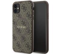 Guess GUHMN61G4GFRW Coque pour iPhone 11 6,1"/XR Marron Rigide 4G Collection Cuir Métal Logo
