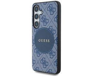Étui Guess 4G Round Patch Classic Logo MagSafe pour Samsung Galaxy S25+ bleu