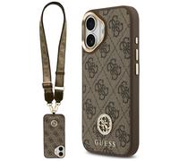 Étui Guess 4G Strass Logo & Big Strap Metal Buttons MagSafe pour iPhone 17 marron