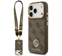 Étui Guess 4G Strass Logo & Big Strap Metal Buttons MagSafe pour iPhone 17 Pro marron