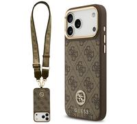 Étui Guess 4G Strass Logo & Big Strap Metal Buttons MagSafe pour iPhone 17 Pro Max marron
