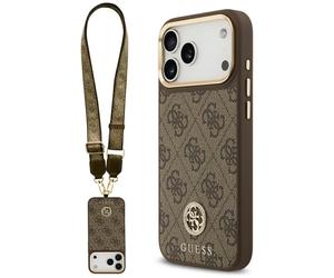 Étui Guess 4G Strass Logo & Big Strap Metal Buttons MagSafe pour iPhone 17 Pro Max marron