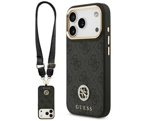 Étui Guess 4G Strass Logo & Big Strap Metal Buttons MagSafe pour iPhone 17 Pro noir