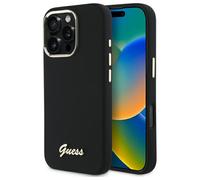Étui Guess en silicone avec logo métallique « Script » pour iPhone 16 Pro Max, noir