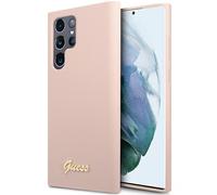 Étui Guess en silicone avec logo métallique « Script » pour Samsung S23 Ultra, rose