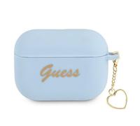 Étui Guess en silicone bleu avec breloque en forme de cœur pour AirPods Pro