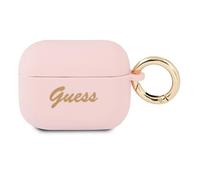 Étui Guess en silicone rose vintage avec inscription manuscrite pour AirPods Pro
