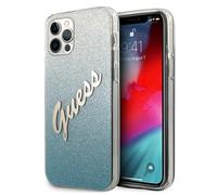 Étui Guess Glitter Gradient Script pour iPhone 12 Pro Max, bleu