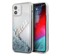 Étui Guess Glitter Vintage Script pour iPhone 12 mini, bleu