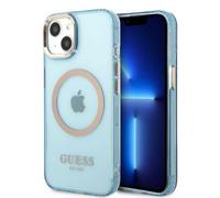 Étui Guess Gold Outline Translucent MagSafe pour iPhone 13, bleu