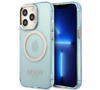 Étui Guess Gold Outline Translucent MagSafe pour iPhone 13 Pro, bleu
