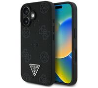 Étui Guess Grained Hot Stamp Peony Triangle Logo MagSafe pour iPhone 16 noir