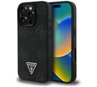 Étui Guess Grained Hot Stamp Peony Triangle Logo MagSafe pour iPhone 16 Pro Max noir