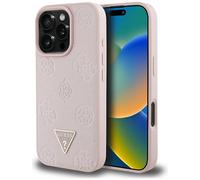Étui Guess Grained Hot Stamp Peony Triangle Logo MagSafe pour iPhone 16 Pro Max rose