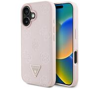 Étui Guess Grained Hot Stamp Peony Triangle Logo MagSafe pour iPhone 16 rose