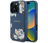 CG MOBILE Guess Coque de protection à motif floral imprimé grainé pour iPhone 16 Pro Max Compatible avec MagSafe (bleu)