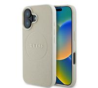 Étui Guess Grained Ring MagSafe pour iPhone 16, couleur beige