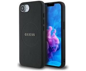 Étui Guess Grained Ring MagSafe pour iPhone 16e noir