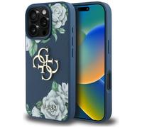 Étui Guess Grained Roses Big 4G logo pour iPhone 16 Pro bleu