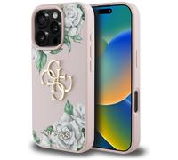 Étui Guess Grained Roses Big 4G logo pour iPhone 16 Pro rose