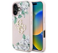 Étui Guess Grained Roses Big 4G logo pour iPhone 16 rose