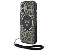 Étui Guess HC IML Leopard Triangle Cord Strap pour iPhone 16 MagSafe marron