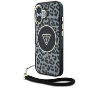 Étui Guess HC IML Leopard Triangle Cord Strap pour iPhone 16 MagSafe noir