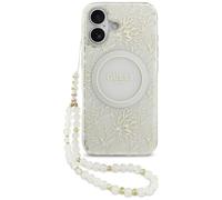 Etui Guess IML Flowers Electro Pearl Strap MagSafe do iPhone 17 bia?y