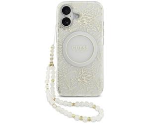 Etui Guess IML Flowers Electro Pearl Strap MagSafe do iPhone 17 bia?y