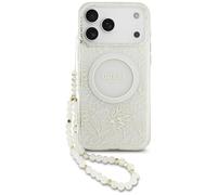 Etui Guess IML Flowers Electro Pearl Strap MagSafe do iPhone 17 Pro Max bia?y