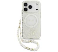 Étui Guess IML Flowers Electro Pearl Strap MagSafe pour iPhone 17 Pro blanc
