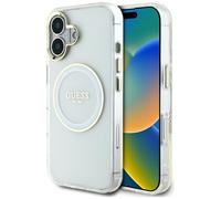 Étui Guess IML Metal Colored Circle Classic Logo MagSafe pour iPhone 16 blanc