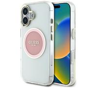 Étui Guess IML Metal Colored Circle Classic Logo MagSafe pour iPhone 16 rose