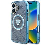 Étui Guess IML Metal Glitter 4G Circle Triangle MagSafe pour iPhone 16 bleu