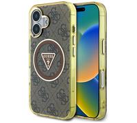 Étui Guess IML Metal Glitter 4G Circle Triangle MagSafe pour iPhone 16 marron