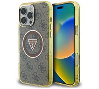 Étui Guess IML Metal Glitter 4G Circle Triangle MagSafe pour iPhone 16 Pro Max marron