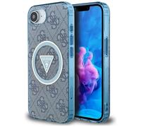 Étui Guess IML Metal Glitter 4G Circle Triangle MagSafe pour iPhone 16e bleu