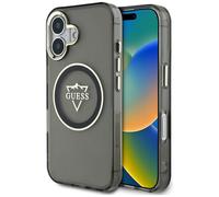 Étui Guess IML Metal Mountain Logo MagSafe pour iPhone 16 noir