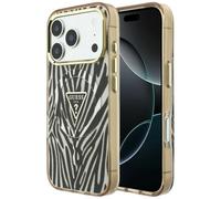 Étui Guess IML Zebra Glitter Triangle pour iPhone 18 Pro / 17 Pro, doré