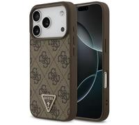 Étui Guess Leather 4G Triangle Strass MagSafe pour iPhone 18 Pro / 17 Pro, marron
