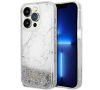 Étui Guess Liquid Glitter Marble MagSafe pour iPhone 14 Pro, blanc