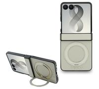 Étui Guess Magnetic Ring Stand Grained Classic Logo MagSafe pour Samsung Galaxy Z Flip 8, couleur beige