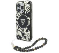 Étui Guess Palm Trees Triangle Pearl Strap MagSafe pour iPhone 16 Pro noir