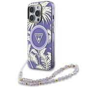 Étui Guess Palm Trees Triangle Pearl Strap MagSafe pour iPhone 16 Pro violet