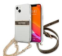 Étui Guess pour iPhone 13 mini, lanière marron et chaîne dorée