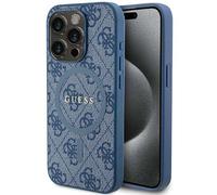 Étui Guess pour iPhone 14 Pro 6.1 bleu étui rigide 4G Collection Leather Metal Logo MagSafe