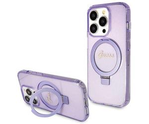 Étui Guess pour iPhone 14 Pro 6.1 fioletowy/purple étui rigide Ring Stand Script Glitter MagSafe
