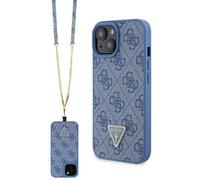 Étui Guess pour iPhone 15 6.1 bleu étui rigide Crossbody 4G Metal Logo