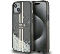 Étui Guess pour iPhone 15 6.1 noir étui rigide Liquid Glitter Gold Stripes